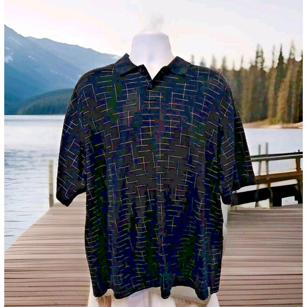 Nicklaus Polo‎ Golf Shirt Mens XL Black w White Lines & Martin Marietta Logo